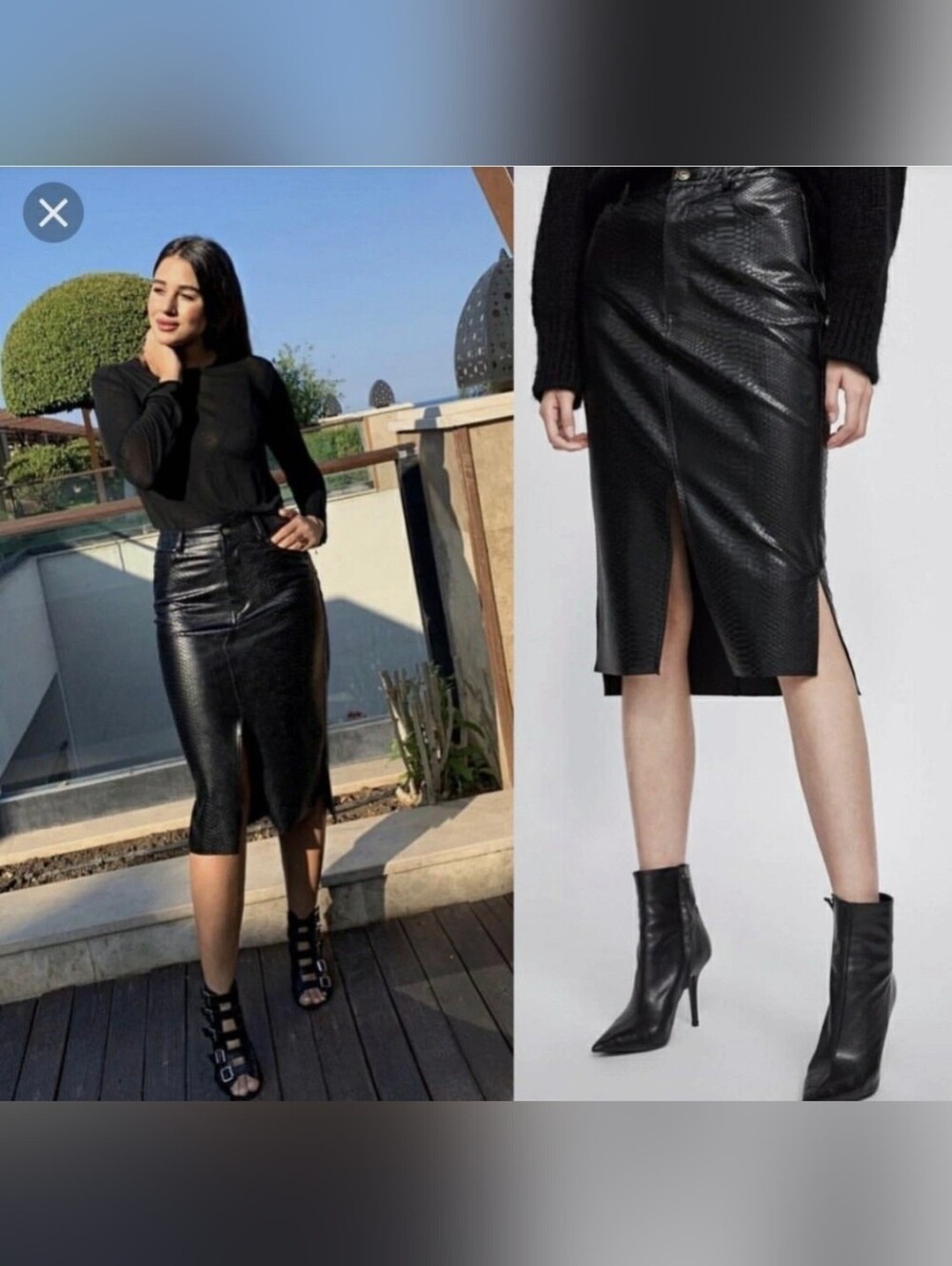 ZARA Black Faux Snake Skin Midi Pencil Skirt - Vegan Leather Small
